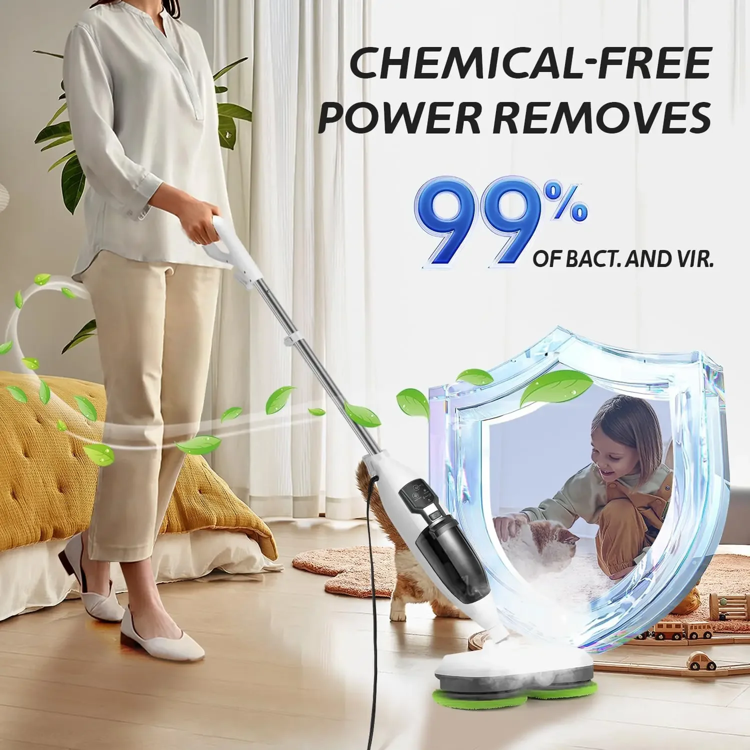 Spin Mop Cleaner Machine with Handheld Unit for Cleaning Electric Steamer Mops for Hardwood Laminate Floor, Grout