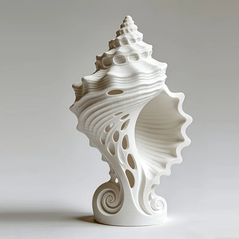 Hollow Conch Shell Sculpture Figurine Ocean Style Tabletop Ornament Modern Art Statue for Living Room Bedroom Home Decor Holiday