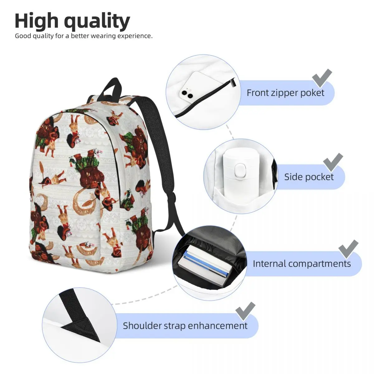 Custom Moana And Friends Laptop Backpack Men Women Basic Bookbag for College School Student Bag