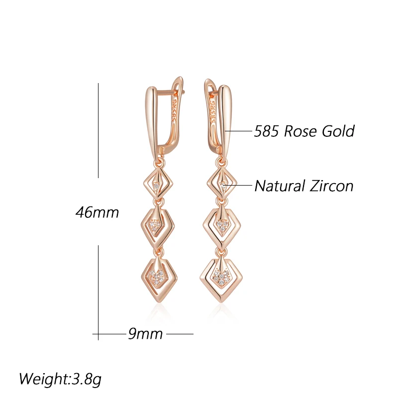 Kinel Fashion Glossy Hollow Geometry Drop Earring for Women 585 Rose Gold Color Shiny Natural Zircon Daily Fine Ethnic Jewelry