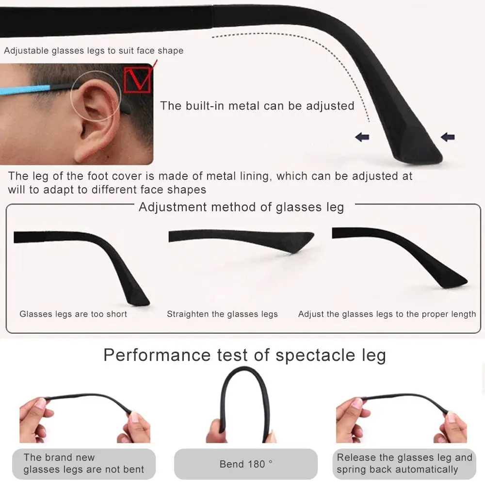 1Pair Eyeglasses Arm Single Tooth Anti-Slip Spectacle Frame TR90 Eyeglasses Replacement Leg Repair Eyewear Accessories