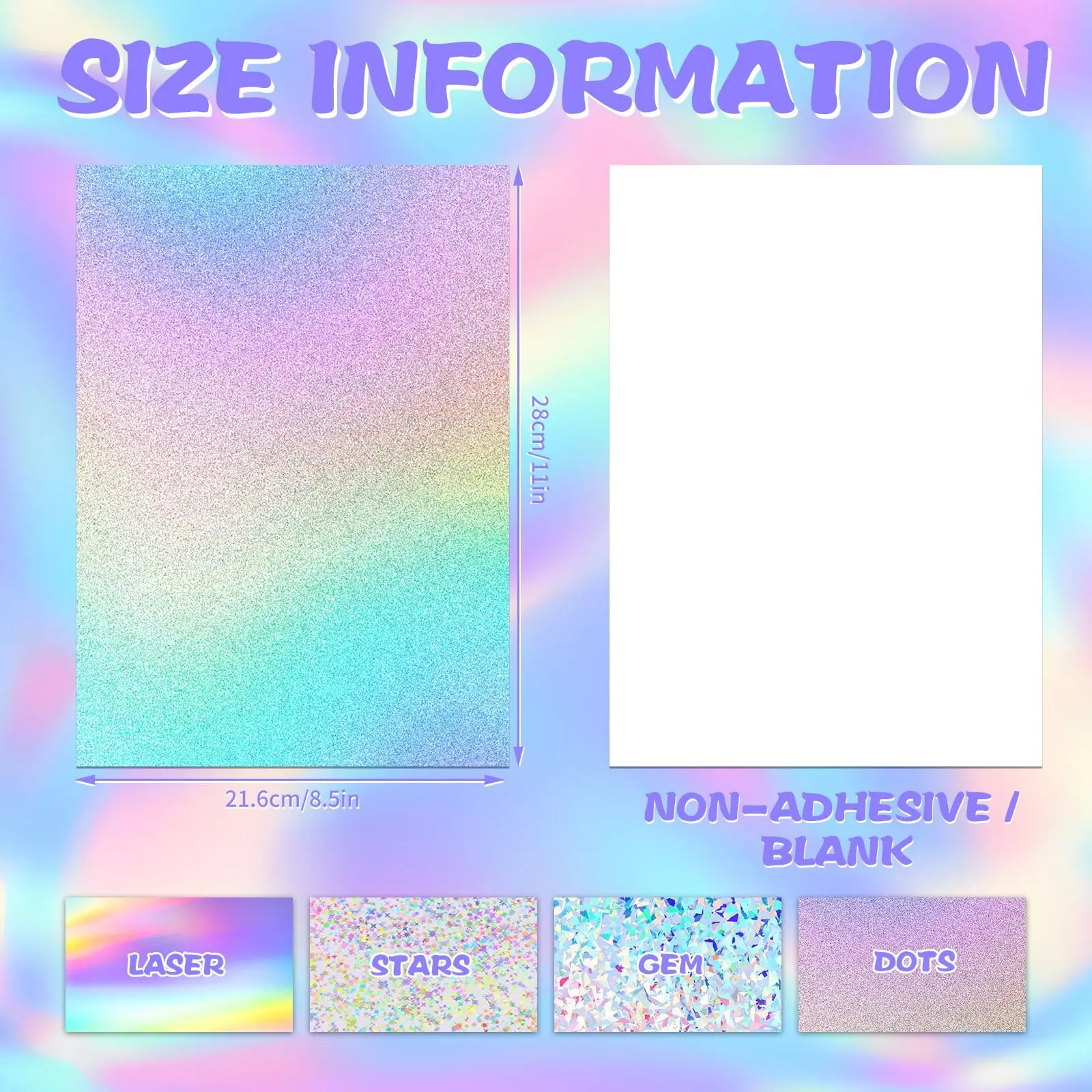 24 Sheets Holographic Cardstock 8.5 x 11, 250gsm/92lb Metallic Cardstock Glitter Shiny Iridescent Mirror Paper Thick Card Stock