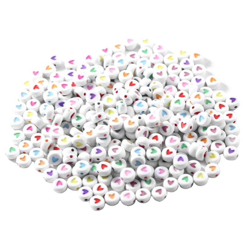 White Mixed Round Acrylic Love Beads 4X7mm Colorful Heart Shaped Beads For Jewelry Making DIY Bracelets Necklaces