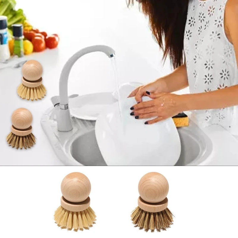 

Mini Cleaning Brush with Wood Handle Scrubber Oil Remover Cleaning for Home Kitchen Pot Bowls Dishes Handheld Cleaner