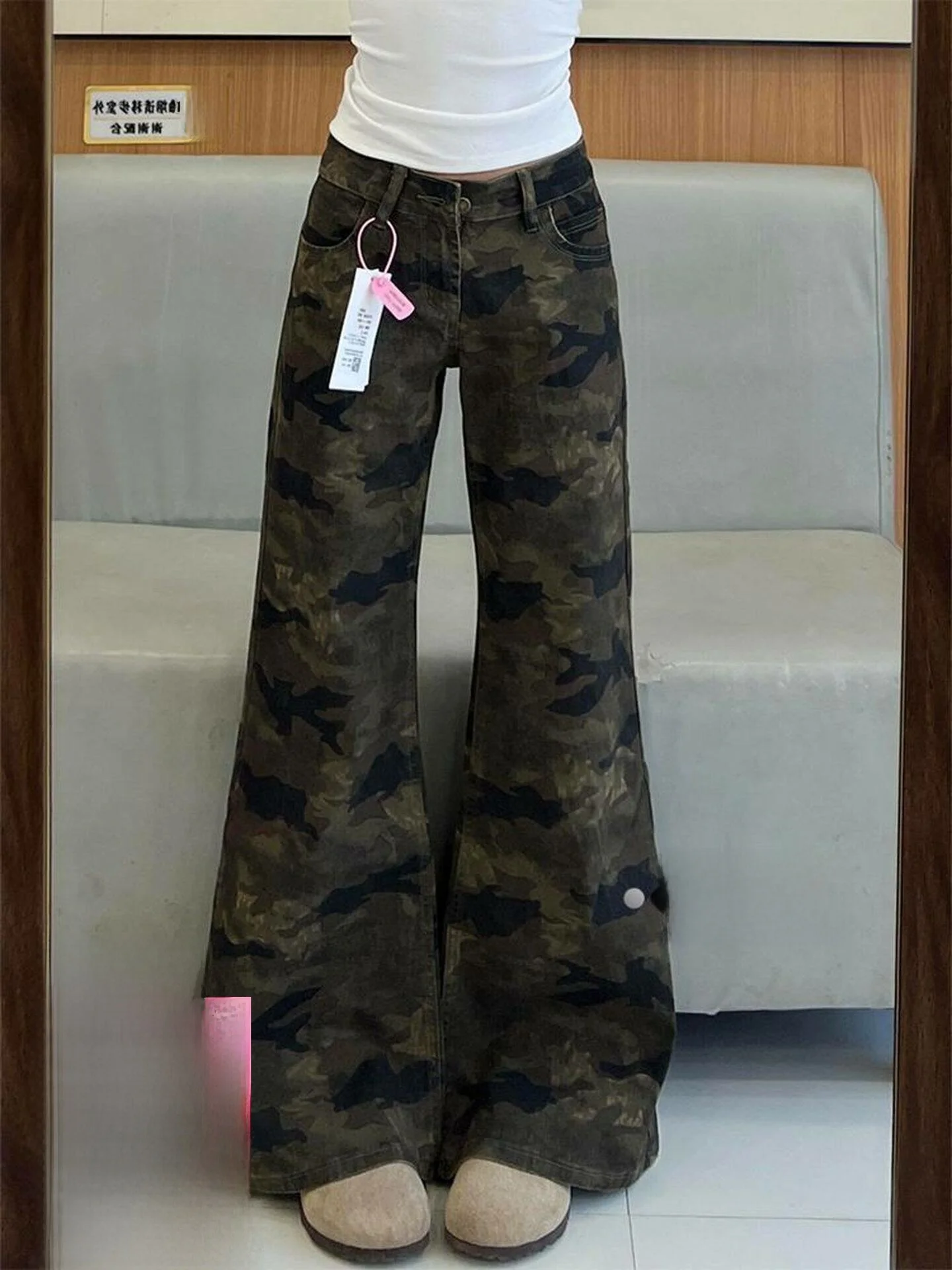 

High Waist Straight Leg Thin Wide Leg Camouflage Denim Pants Women Summer New Loose Feelings Flared Pants Retro Style Pure Color