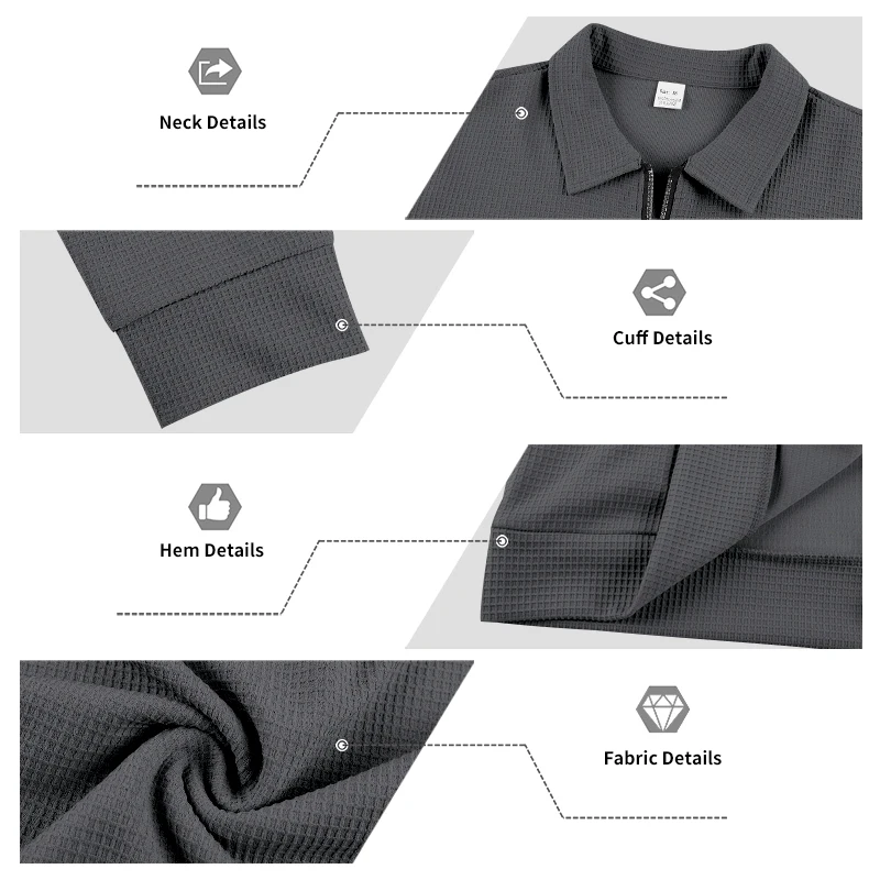 Herren Frühlings- und Herbstjacke aus Waffelstrick mit Reißverschluss, lässig, locker, leicht, mit Kragen, für den Alltag. – Detail 22