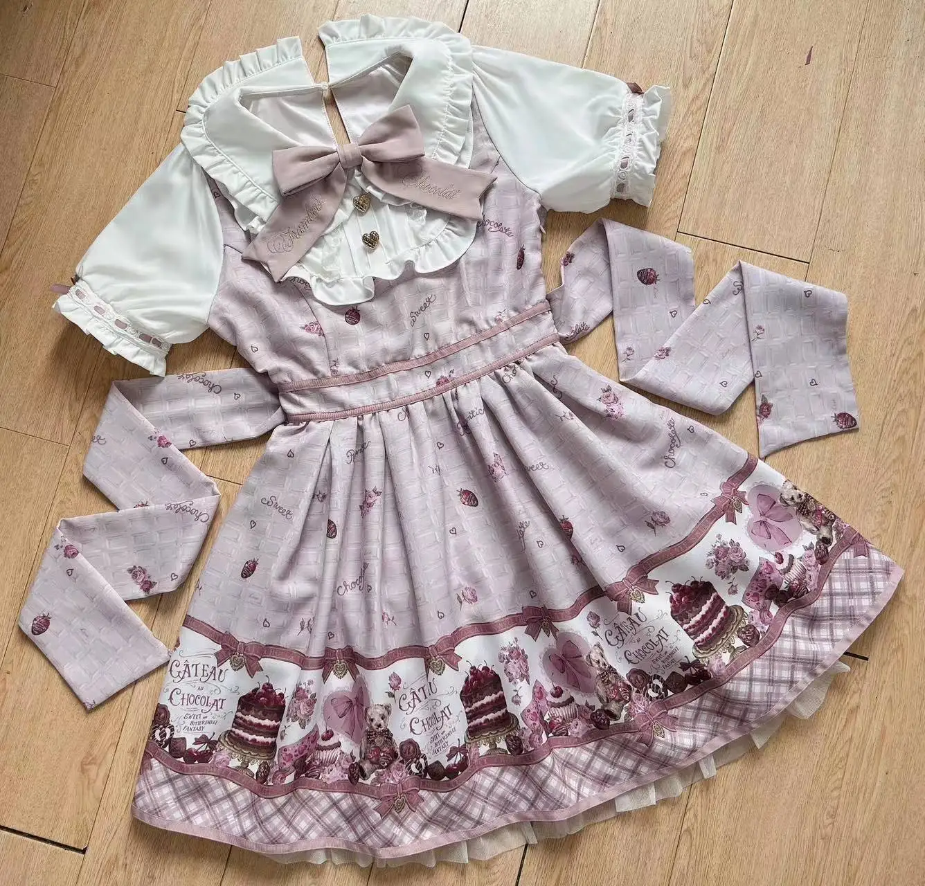 Robe imprimée Harvey Cake Bear, jupe de production de masse, tenues Lolita trempées, col beurre doux, japonais, printemps, été, 2024