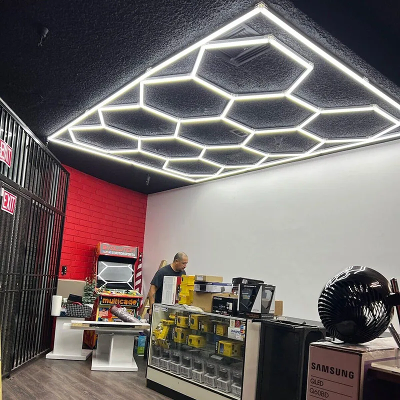 LED Honeycomb Hexagon Light, Energy Saving, Reparação Automática, Loja de Manutenção, Loja de Detalhamento Automóvel, Teto, 110V-240V