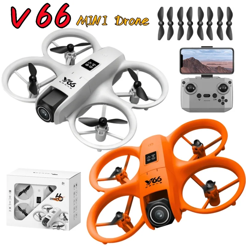 Mini Dron V66 con Cámara 4k HD, Aeronave con Altura Fija por Presión de Aire, Plegable, Control Remoto, Quadcopter de Bolsillo, Juguete para Niños, Regalo