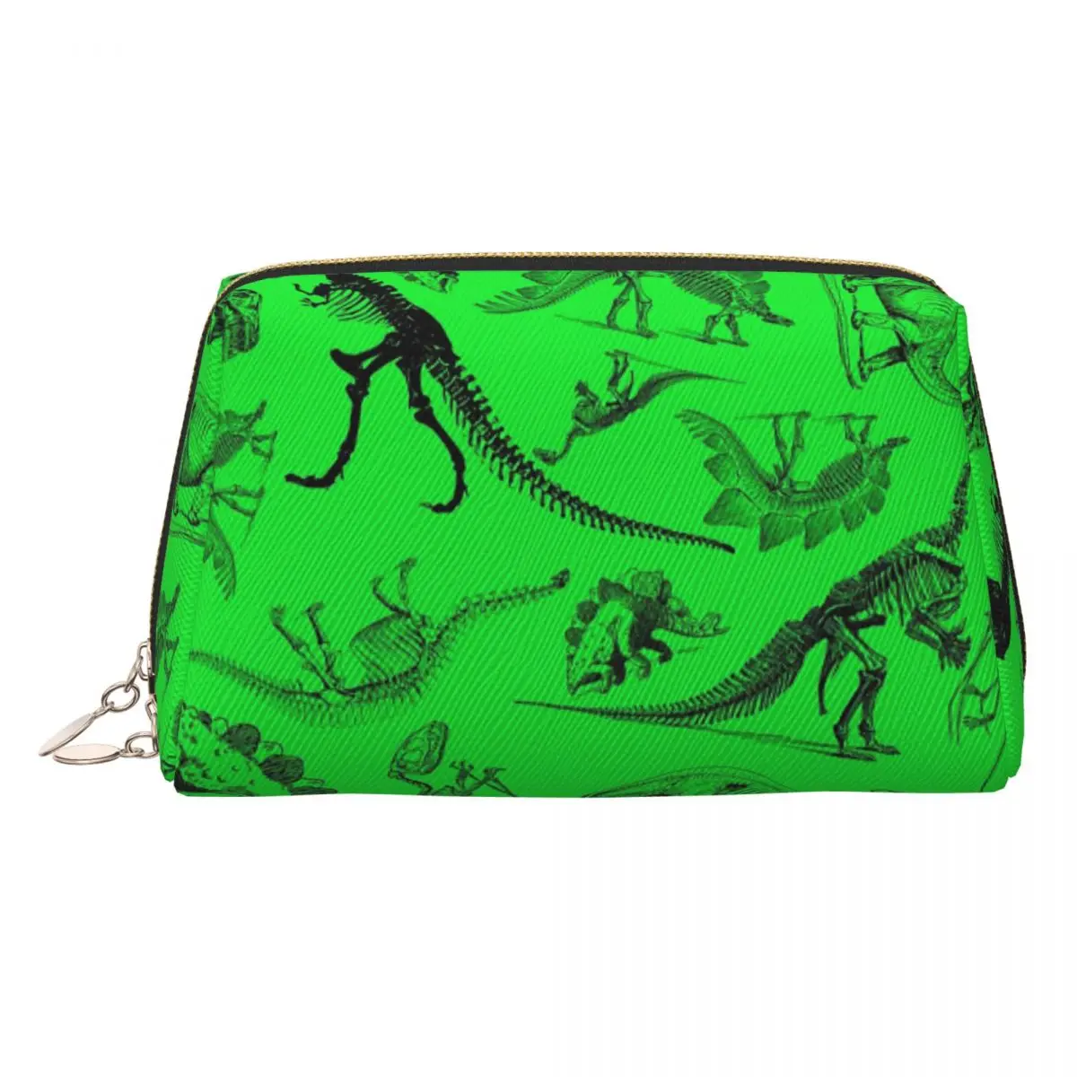 

Vintage Museum Dinosaurs And Skeletons On Bright Green Women Cosmetic Bags Travel Makeup Organizer Pouch Toiletry Storage Dopp