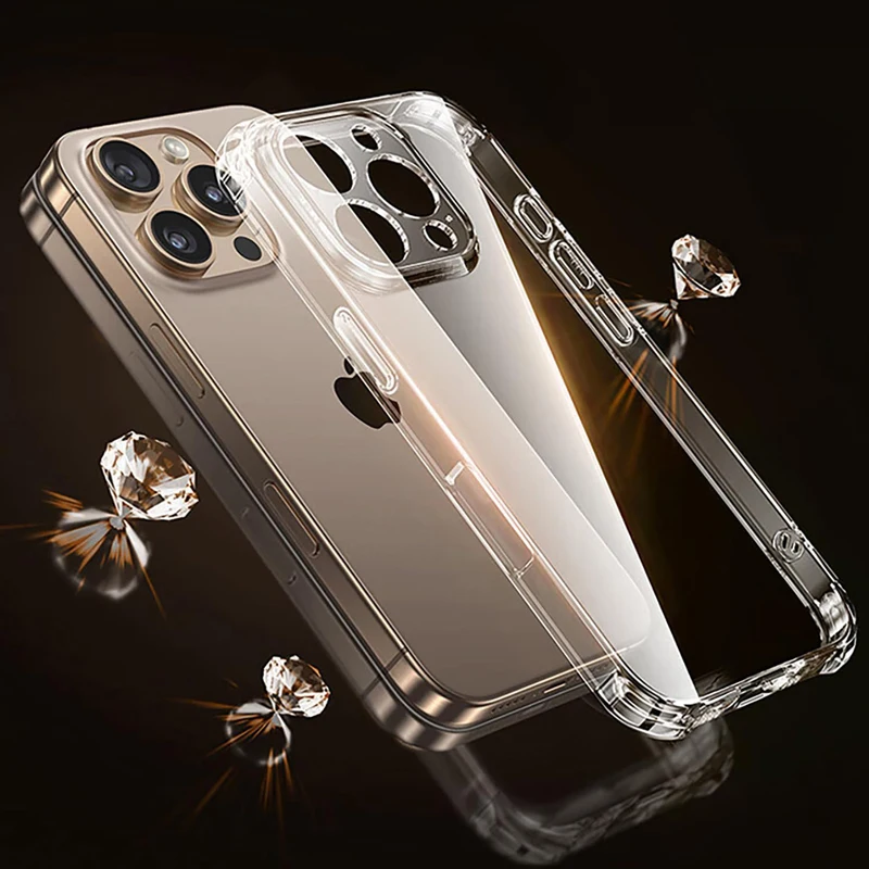 

Shockproof Silicone Soft Case for iPhone 16E 16 15 14 13 12 11 Pro Max Mini Ultra Thin Transparent TPU Back Cover Shell Fundas