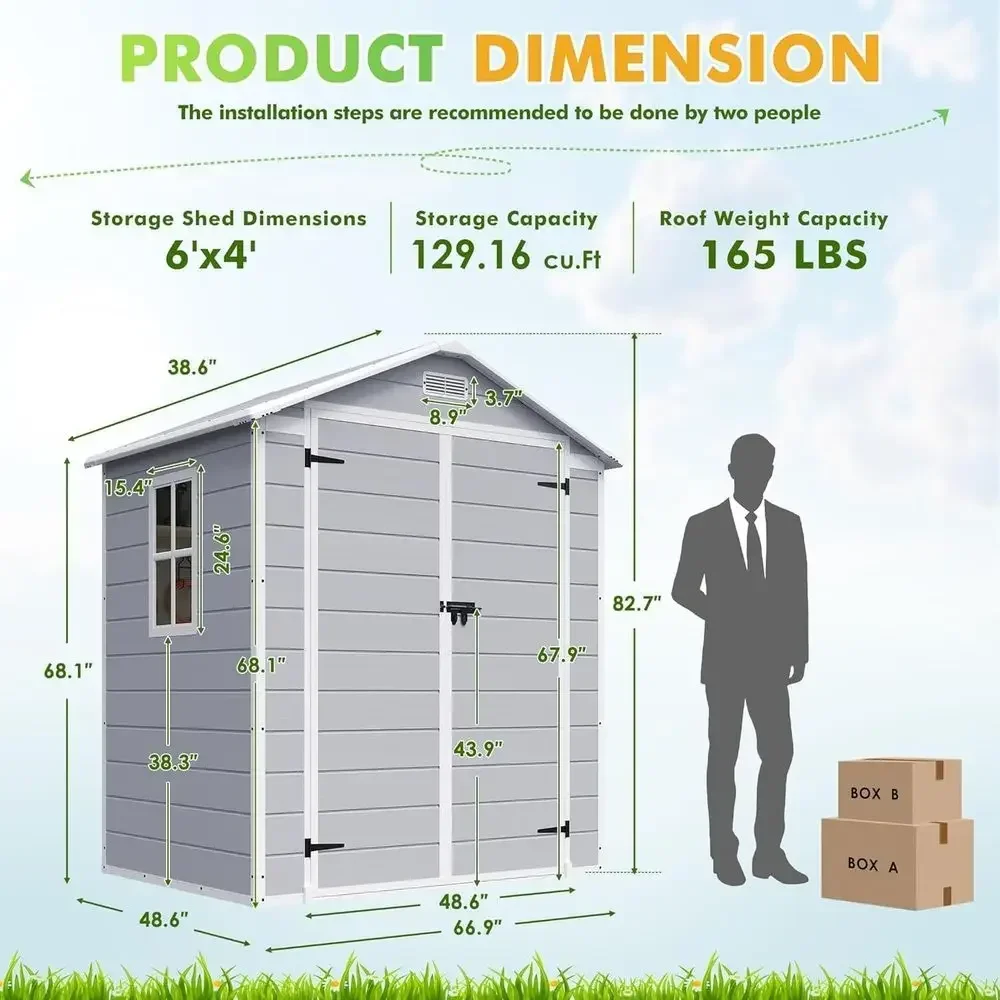 Light Grey 6x4 Plastic Outdoor Storage Shed with Floor, Window, and Lockable Door for Patio, Backyard, or Poolside