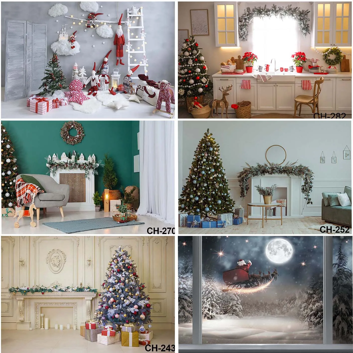 

Merry Christmas Backgrounds Santa Claus Winter Xmas Trees Moon Midnight Window Backdrops Living Room Family Portrait Photozone