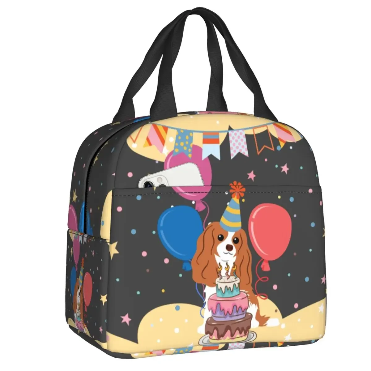 Happy Birthday Cavalier King Charles Spaniel Insulated Lunch Bag Leakproof Dog Cooler Thermal Lunch Box Beach Camping Travel