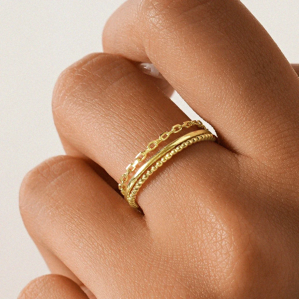 KO 925 Sterling Silver Ordinary Ring Smooth/Twists/Chain Set Women Personalized Luxury Style Ring Party Boutique Jewelry