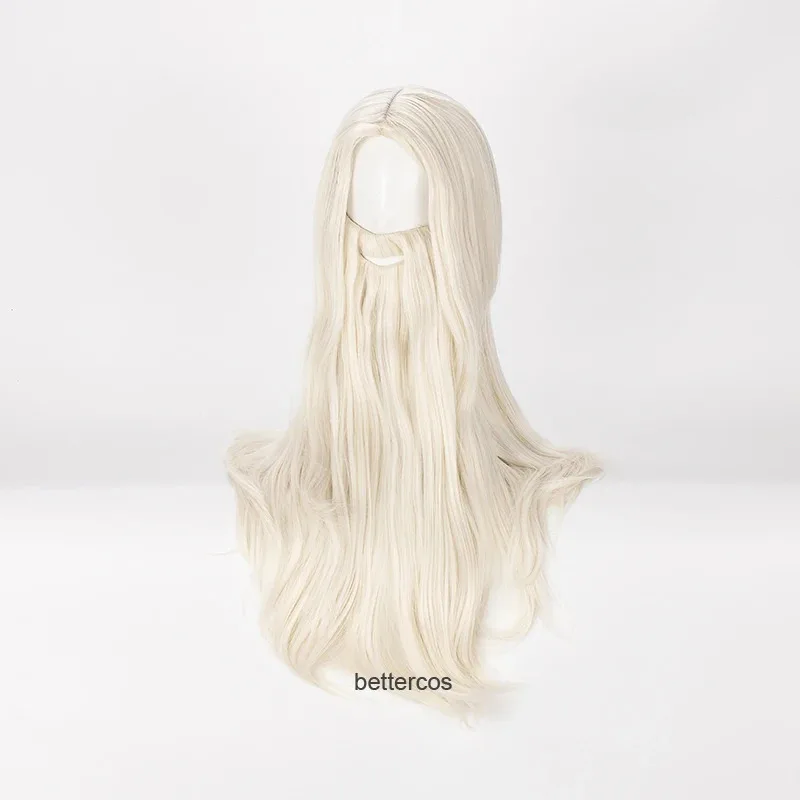 Pelucas de Cosplay Dumbledore Gandalf Mithrandir, 65cm, Rubio con barba, peluca de pelo sintético resistente al calor + gorro de peluca