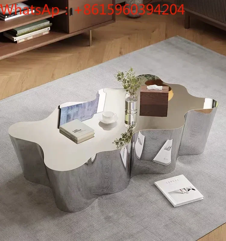 Customized Nordic light luxury stainless steel simple flow table creative special-shaped display table living room coffee table