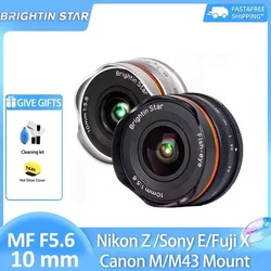 Brightin Star 10mm F5.6 APS-C Wide Angle Fisheye Prime Manual Focus Lens for Sony E FE Canon EOS M Fuji X FX Nikon Z M4/3 Mount