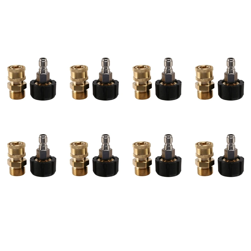 8X Pressure Washer Adapter Set M22 To 1/4 Inch Quick Connect Kit, M22 14Mm To 1/4 Inch Quick Connect Kit