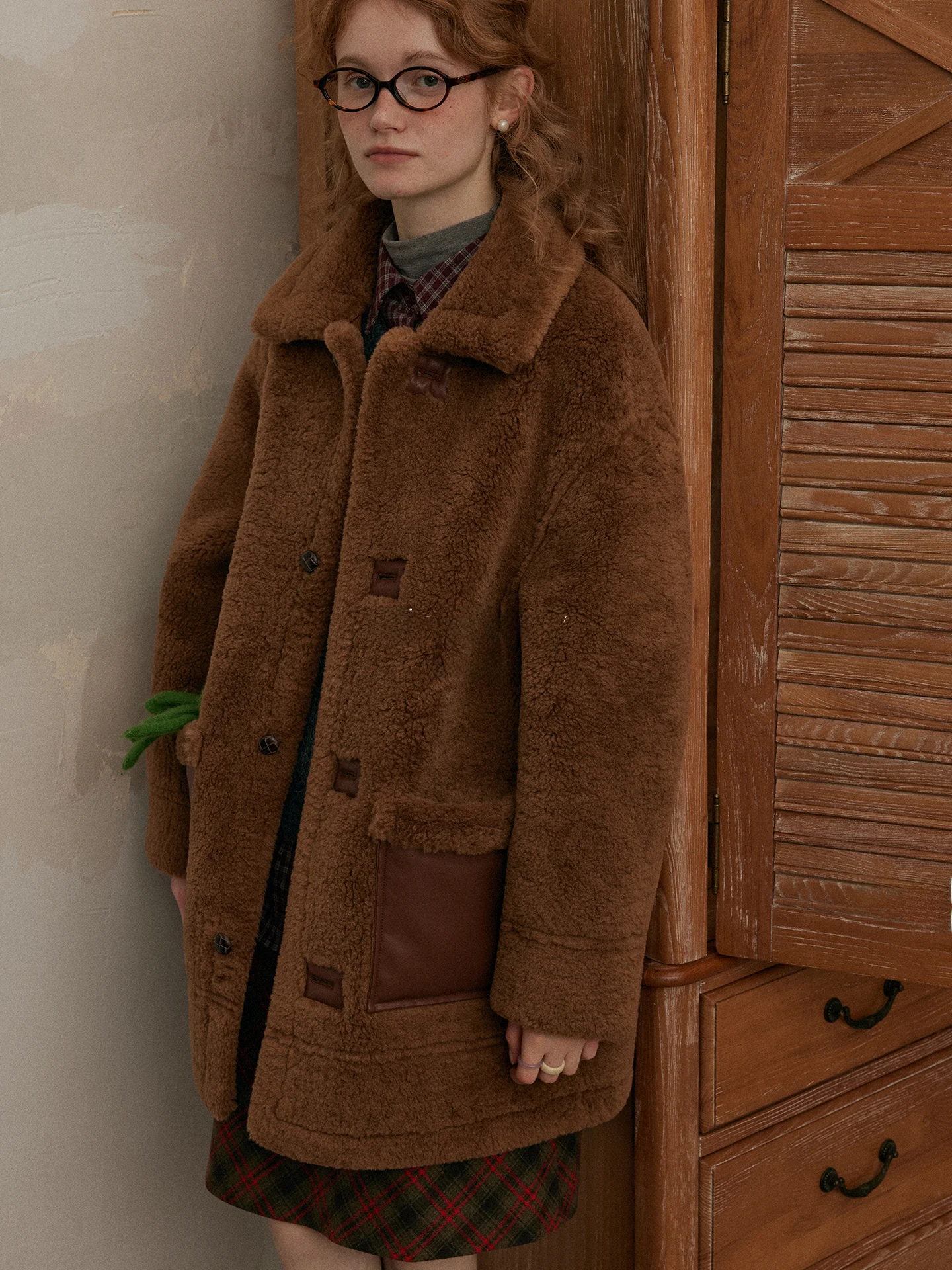 

Warm Lamb Fur Winter Jaet Loose Fit Color Commute Coat Casual Sle Women's Thiened Long Sve Button Closure