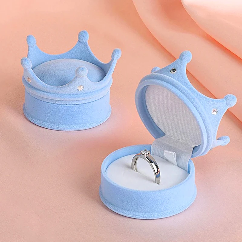 Princess Crown Shaped Ring Box Flocking Proposal Show Love Girl Jewelry Box Earrings Stud Pendant Display Ring Storage Gift Box