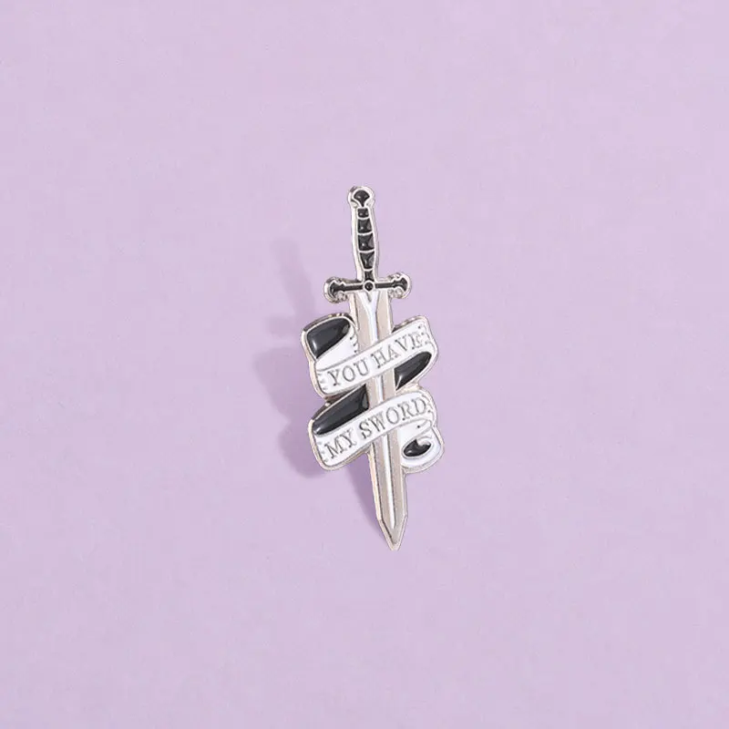 New Cartoon Sword Brooch YOU HAVE MY SWORD English Slogan Alloy Badges Pins DIY Bag Clothes Shoes Hat Scarf T-shirt Jeans Decor