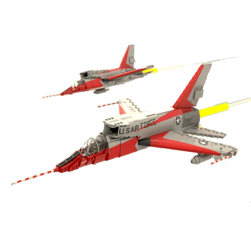 MOC Military Series 1:35 Scale F-107 Ultra Sabre Fighter Model DIY Assembling Bricks Building Blocks Puzzle Toys Kids Xmas Gifts