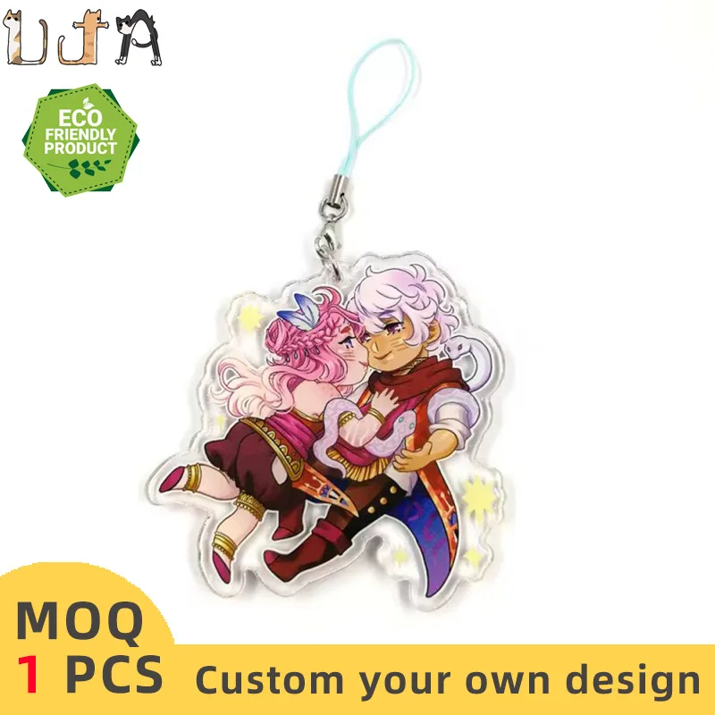 UJA CNC Diamond Cut Souvenirs Gift Keychain Sublimation Blanks Strap Pouch Mama Floating Love Acrylic Keychains Epoxy Charms