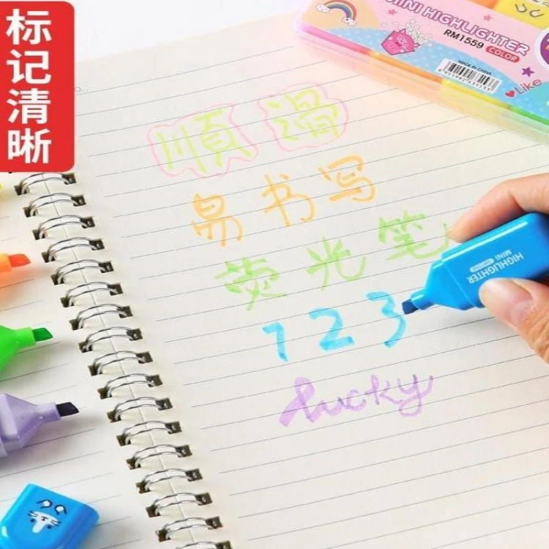 4/5/6 ألوان Kawaii فسفورية أقلام الفلورسنت لطيف الدب طرف مائل للاجتماعات ملاحظة مكتب القرطاسية اللوازم المدرسية.