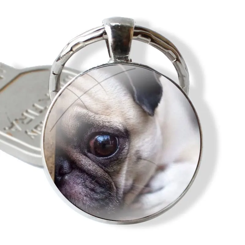 pug dpt Keychain Handmade Glass Cabochon Key Ring Holder Pendant Key Chains image 6
