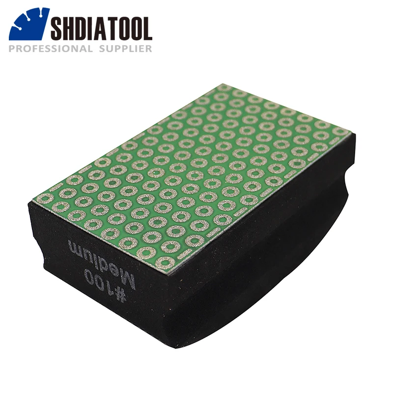 SHDIATOOL 2 قطعة مطلي الماس اليد لوحة تلميع 90X55MM #100 + #200 رغوة المدعومة طحن كتلة الرملي القرص