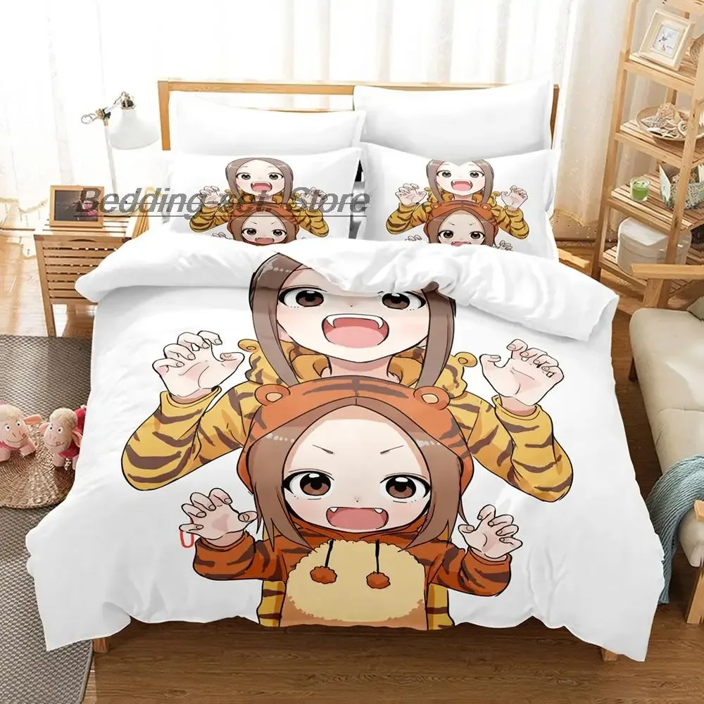 Teasing Master Takagi-san Bedding Set Single Twin Full Queen King Size Bed Set Aldult Kid Bedroom Duvetcover Sets Kawaii Bed