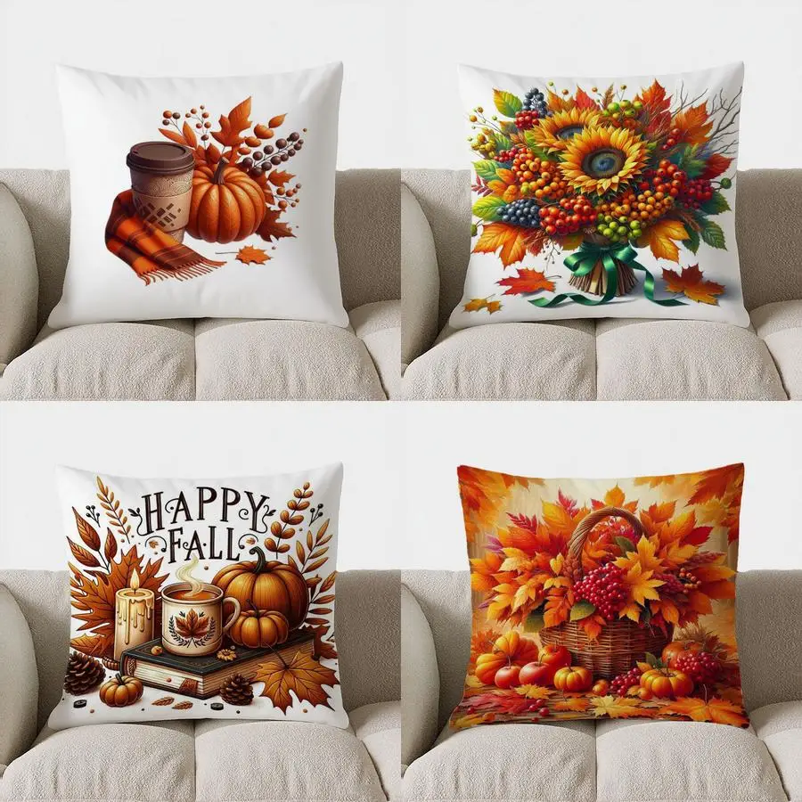 

Home Decor Autumn Fence & Pumpkins Decorative Pillow Cover Pattern Cushion Cover Suitable for Sofa Bedroom Car Pillow Cover
