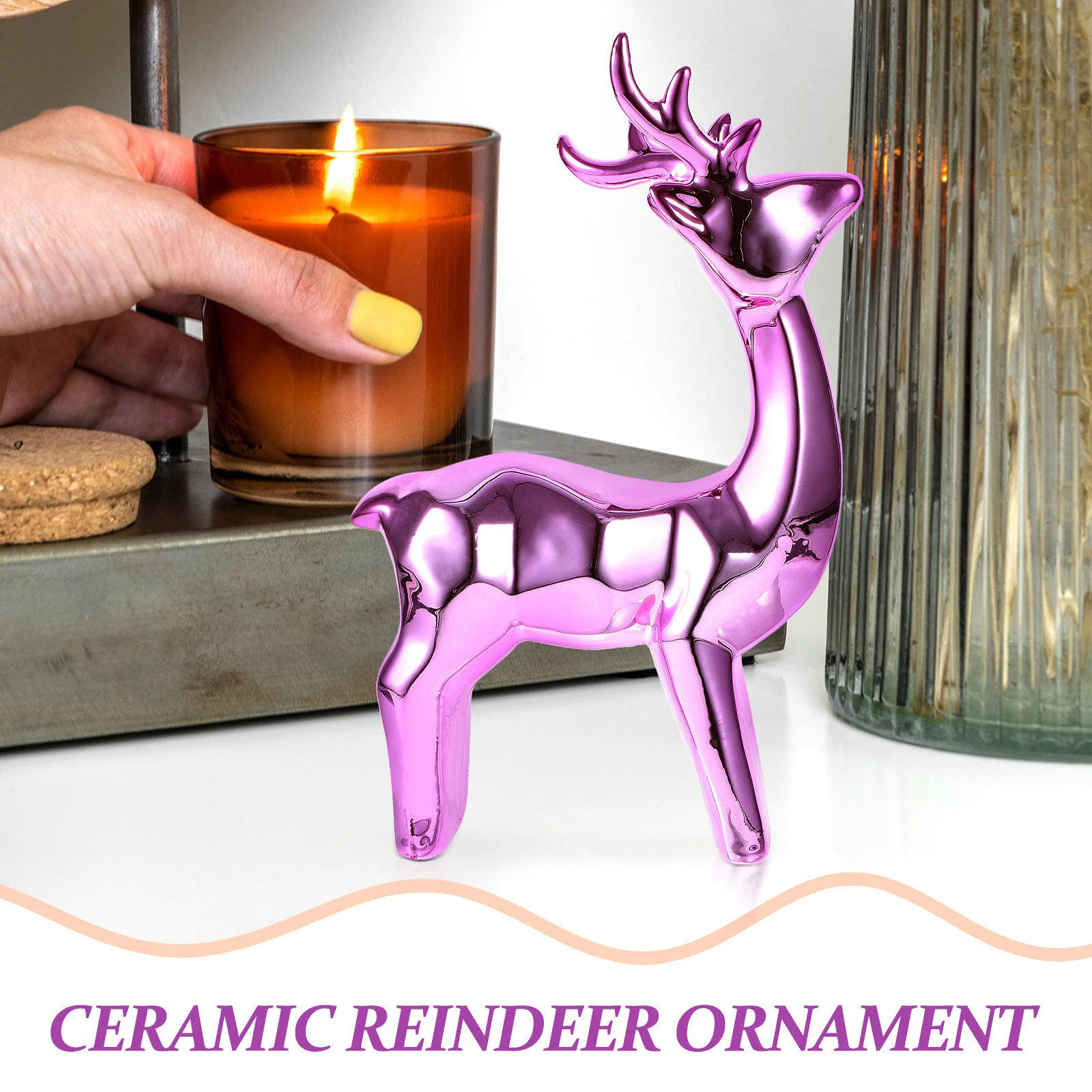 

Ceramic Deer Ornament Attractive Desktop Sculpture Elegant Tabletop Animal Decor Home Office Ceramic Deer Statue