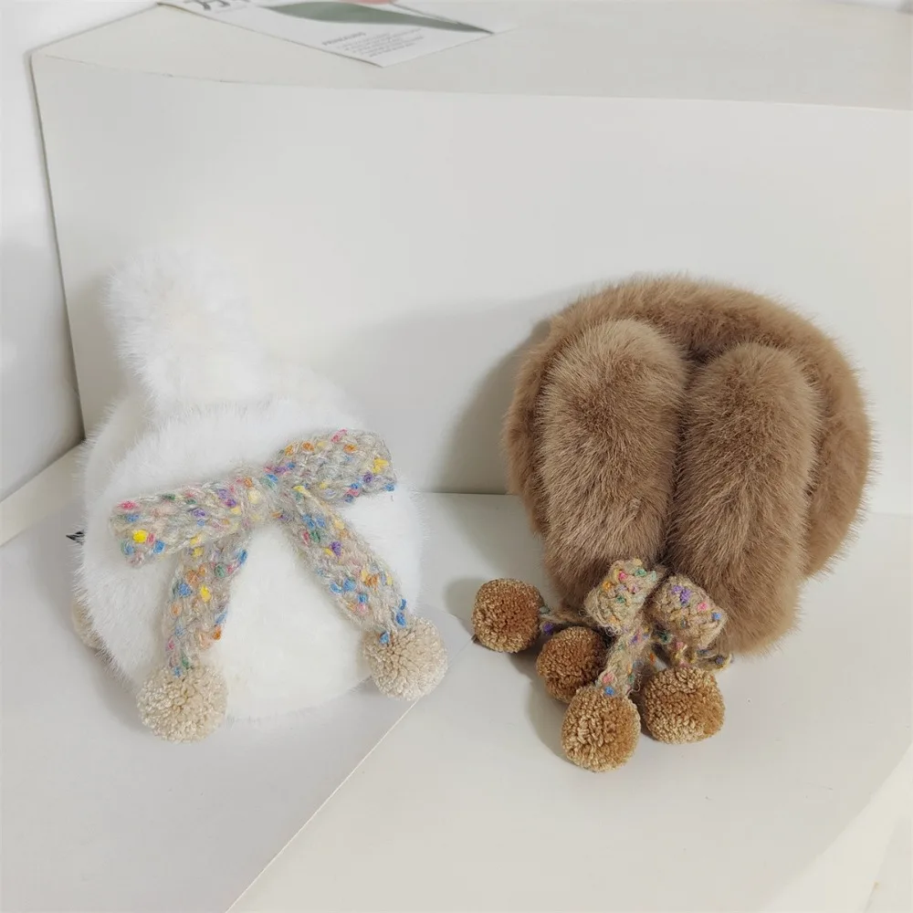 Korean Style Vintage Faux Fur Plush Earmuffs Soft Keep Warm Y2k Bowknot Earmuffs Wave Point Fluffy Winter Earflap Girl