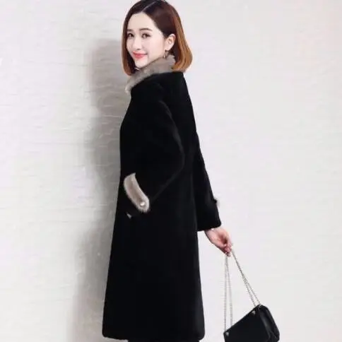 Chinese New Year Faux Fur Mink Velvet Long Coat Middle-aged Mother's Mink Fur Collar Plus Size Coat Thickened and Warm