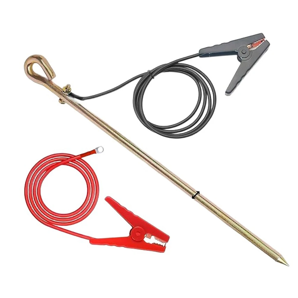 Metal Grounding Rod with Grounding Wire and Crocodile Clips for Electric Fence Generator Antenna Dish Grounding Jobs