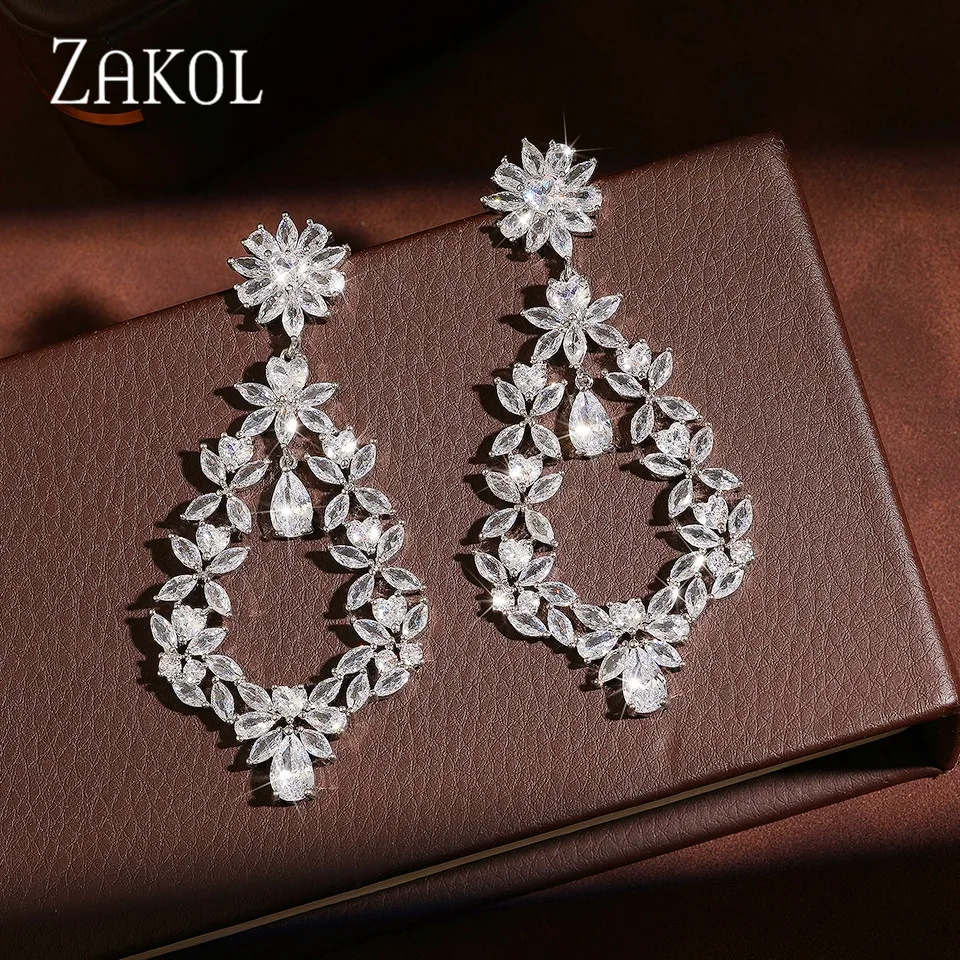 

ZAKOL Exquisite AAA Cubic Zirocnia Brilliant Drop Earrings Luxury Bride Wedding Earring Fashion Party Jewelry for Women