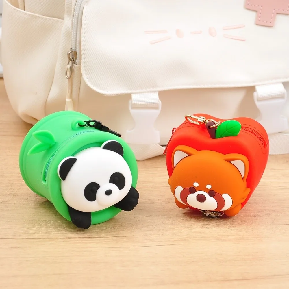 

Creative Bamboo Panda Keychain Zipper Soft Red Panda Coin Purse Wallet Portable Silicone Earphone Bag Bag Pendant