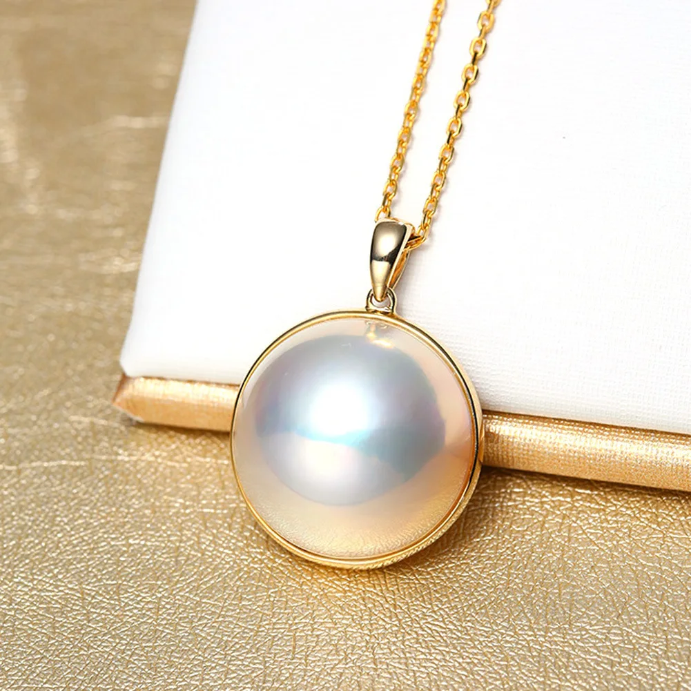 Exquisite Synthetic Mabe Pearl Necklace Plated with 14K Gold Chain, Peacock Green White Baroque Pearl Pendant Jewelry