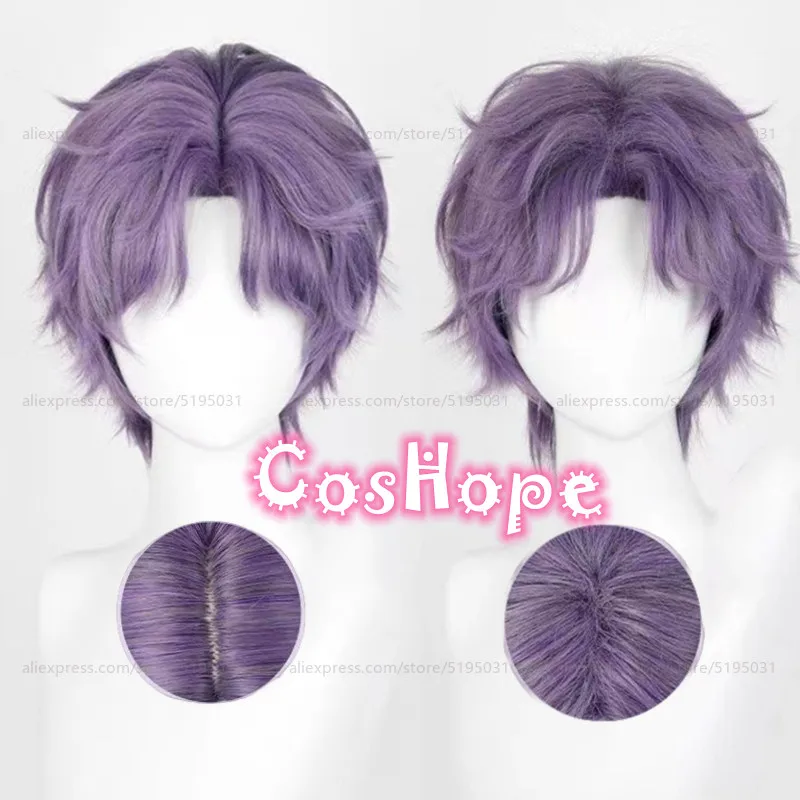 Rafayel คอสเพลย์วิกผมสั้น30ซม. สีม่วงสีเทาวิกผมคอสเพลย์อนิเมะผมสังเคราะห์ทนความร้อน
