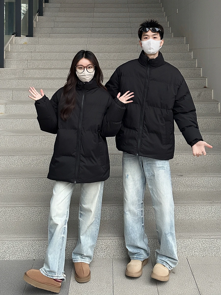 

Bla Winter Thiened Warmth Du down Cotton Jaet Men's Sle Stand Collar Bread Sle Outerwear Youth Casual Faion