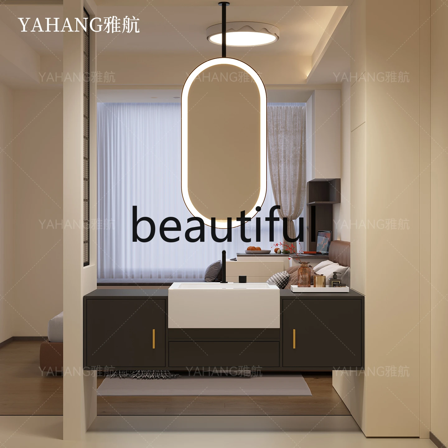 

Bathroom Cabinet Slate Integrated Seamless Basin Toilet Hand Wash Table Single Double Basin