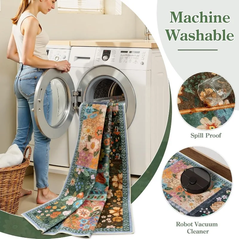 Bohemian Pastoral Flower Retro Washable Folding Living Room Carpet Bedroom Bedside Rug Cloakroom Leisure Area Mat Ковер Tapis 러그