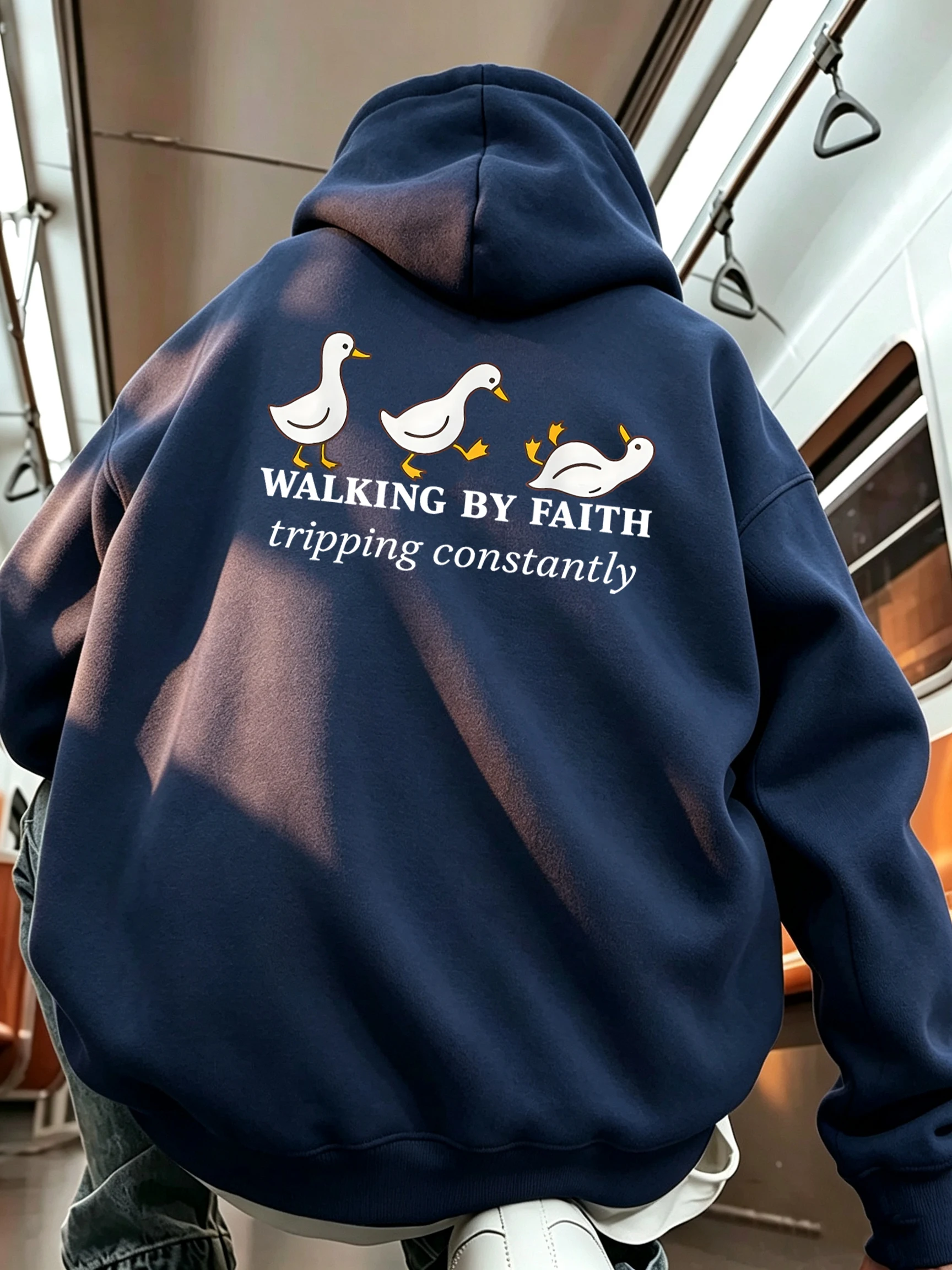 Walking By Faith Tripping Constantly Pattern Men Hip Hop Fleece Hoodies Fashion Loose Clothes Vintage Pocket Unisex Sportswear