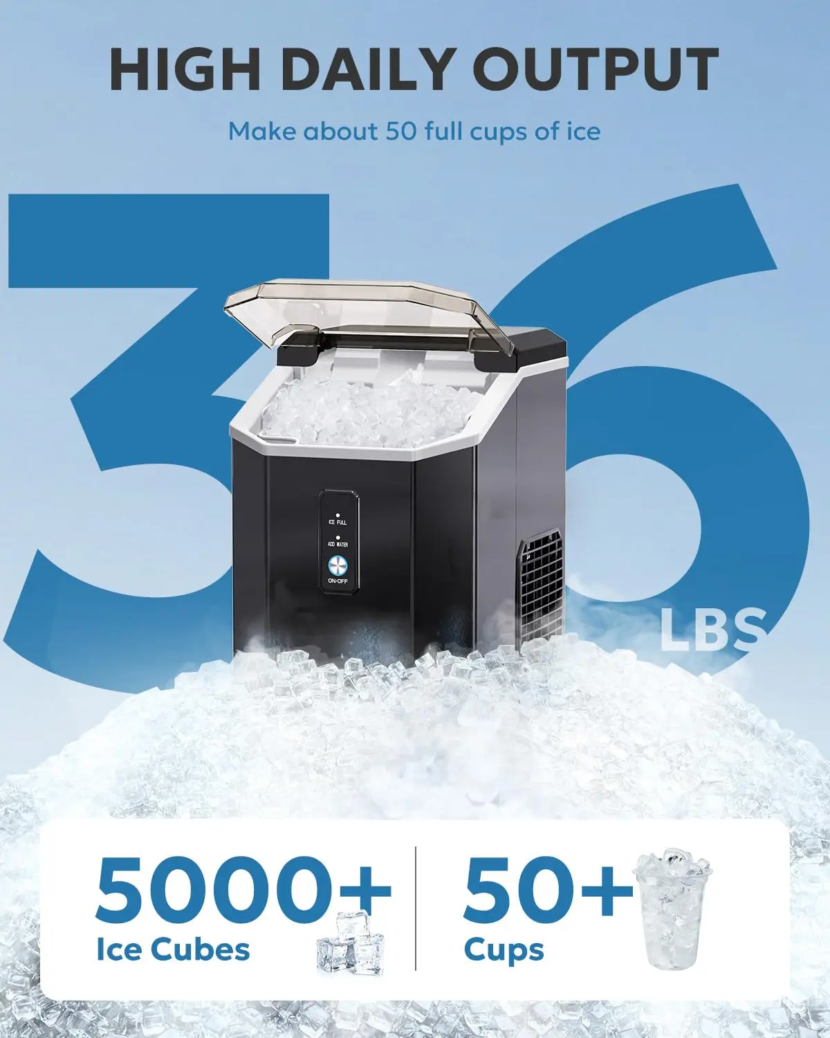 Maker Countertop, Crushed Chewable Maker Machine with Self-Cleaning, 34Lbs/24H, Pebble Portable Machine with Sco