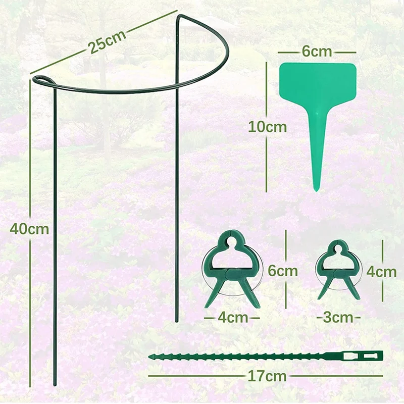 10Pcs Garden Plant Supports, Plant Support Stakes 25X40cm Metal Half Round Plant Support Ring Cage Garden Border