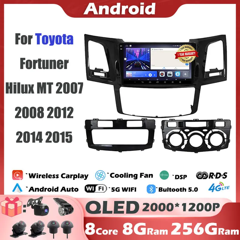 

Автомагнитола 9 дюймов для Toyota Fortuner Hilux MT 2007, 2008, 2012, 2014, 2015, Android 14, Carplay, 4G, Wi-Fi, мультимедийный плеер, навигация, GPS