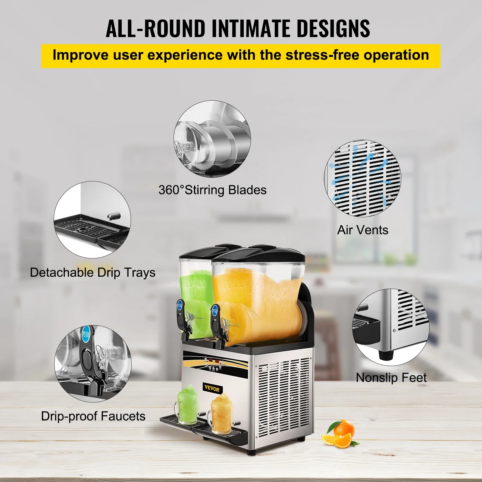 SIHAO آلة سلوش التجارية 15L خزان مزدوج آلة مارغريتا الفولاذ المقاوم للصدأ آلة المشروبات المجمدة مثالية للحانات المقاهي #6