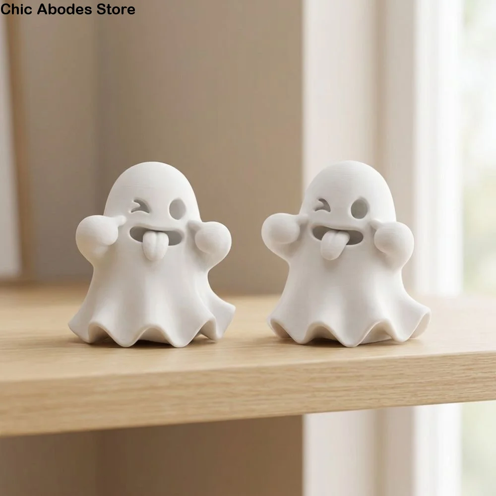 Playful Halloween Ghost Figurines Fun Expression Mischievous Table Ghost Sculpture Gothic 3D Printed Mini Ghost Ornaments